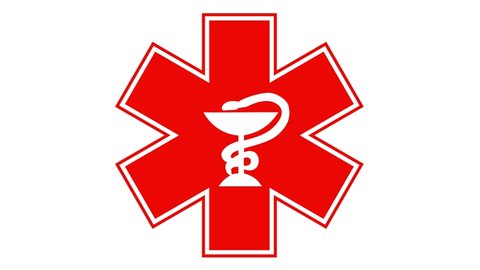 Red line medical symbol of the emergency - star of life icon isolated on white background. For websites, presentations and applications. 4K video motion graphic animation.