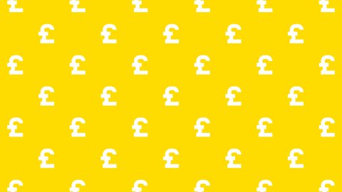 White british pound sterling currency symbols seamless pattern on a yellow background. Cartoon flat money icon animation