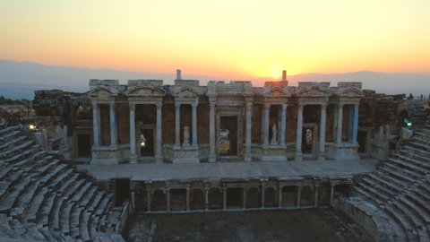 Hierapolis Ancient Theater in Pamukkale, Turkey - October, 2020: Hierapolis Ancient City and Theater is one of the most popular for culture tourism in Turkey.