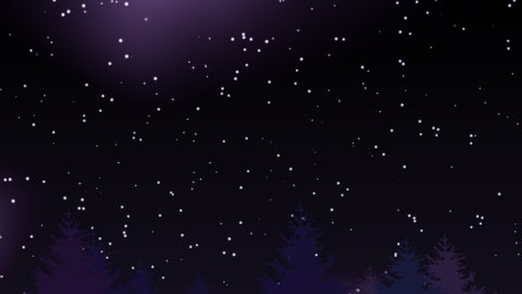 Night sky over coniferous forest with lots of twinkling stars. Christmas landscape animation, 4k resolution