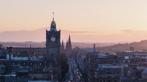 time lapse sunset, Edinburgh city skyline from Calton Hill, United Kingdom