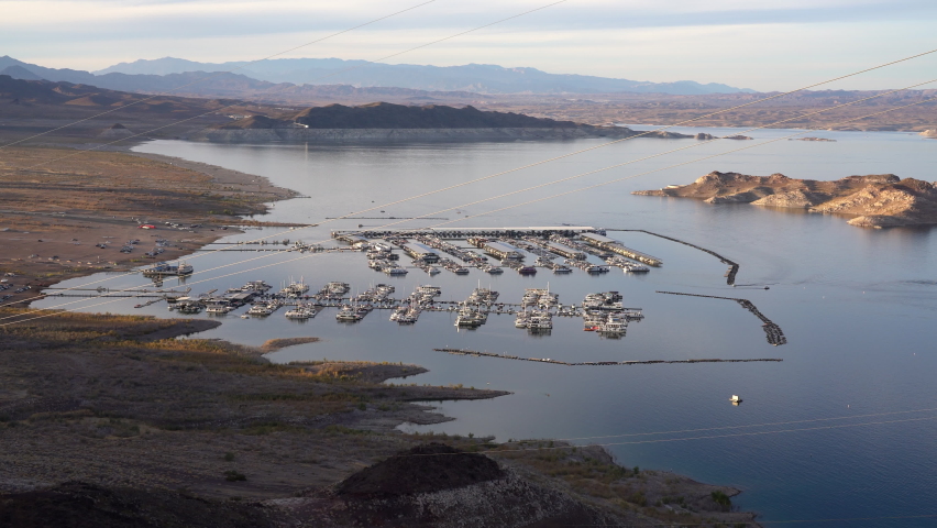 Lake Mead National Recreation Area Marina at Sunset from Lake View Nevada USA Hoover Dam
