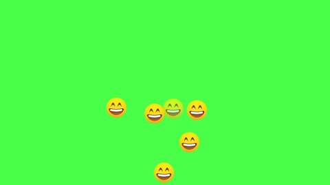 Happy emoji smile emotion on green background move up 4k footage. Cartoon character on green screen
