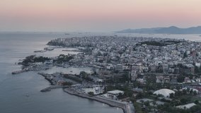 Establishing Aerial View Shot of Athens, Port of Piraeus, Greece