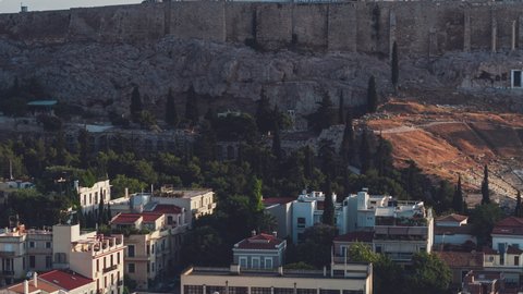 Revealing Aerial View Shot of Athens, Parthenon, Acropolis, Greece, pull up
