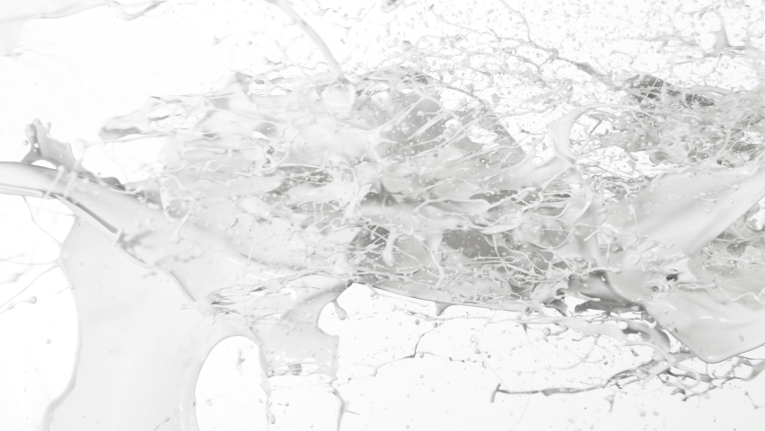 Super slow motion of flying milk splashes on white background. Filmed on high speed cinema camera, 1000 fps. | Shutterstock HD Video #1064378551