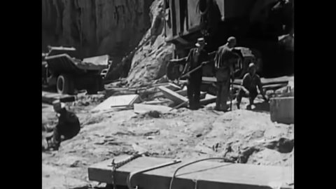 CIRCA 1930s - Workmen prepare the foundation of the Hoover Dam in the 1930s.