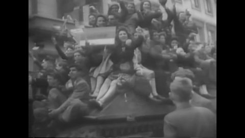 CIRCA 1940s - Belgians celebrate their liberation in Brussels with great patriotic fervor in 1944.