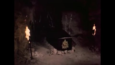 CIRCA 1969 - In this horror comedy, Dracula rises from his coffin in a cave and talks to his mother, who is a bat.