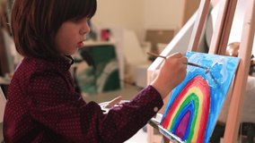 Child painting makes trend rainbow drawing. Hand holds brush paints paint. Relaxation child's psyche drawing lesson art therapy. Child inspiration expression visual fantasy painting people lifestyle - Powered by Shutterstock - Get 15% off with code: PIKWIZARD15