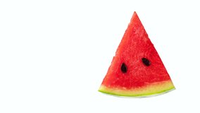 Motion position panning video fresh watermelon and slices of watermelon isolated on white background.