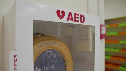 Resuscitation first aid defibrillator slow motion camera movement