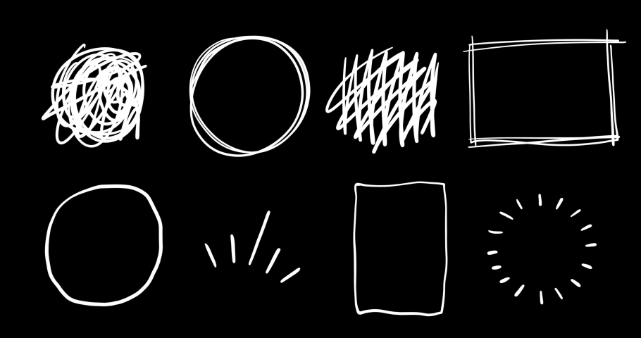 A set of hand drawn doodle frames, circles, scribble and elements to highlight text. Animated white design elements with alpha channel on a transparent background. Looped motion graphics. | Shutterstock HD Video #1064421988
