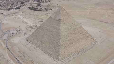Landscape view of Pyramid of Khafre, Giza pyramids landscape. historical egypt pyramids shot by drone.RAW footage for creators to color grade and control the look of your project (dlog, d log)