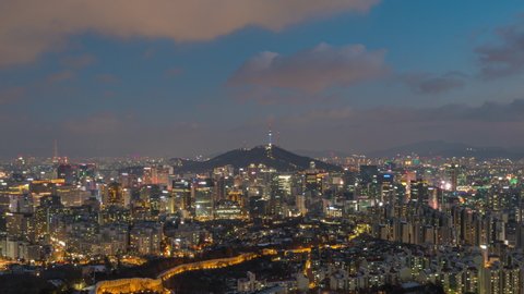 Timelapse 4K Seoul City Skyline at night , The best view of Seoul South,Korea.(zoom out)