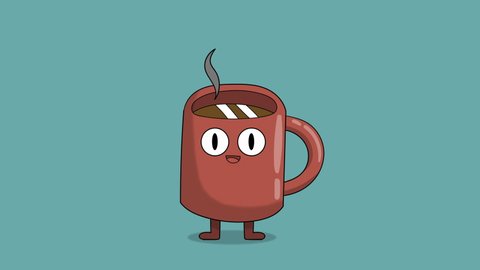 Cute funny cup of coffee animated cartoon character