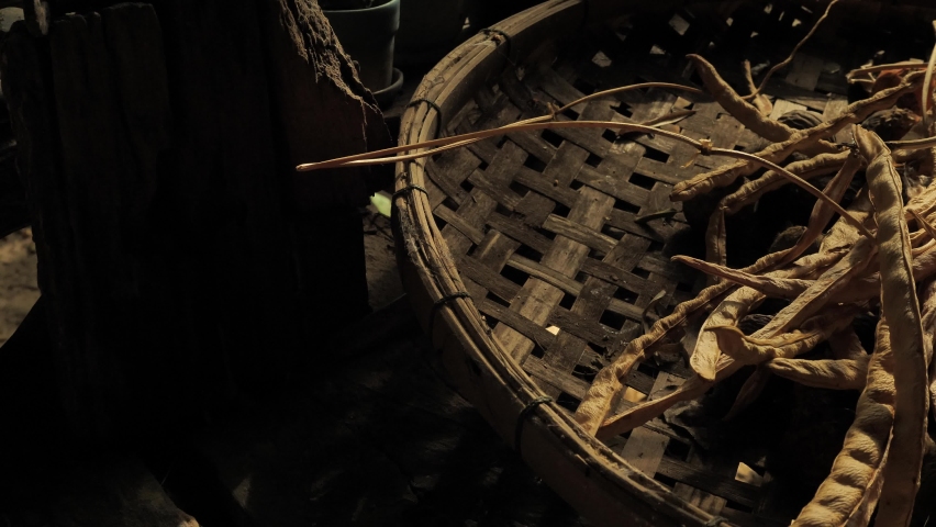 Dried Long Bean Seeds, Seeds of Plants in Bamboo Basket