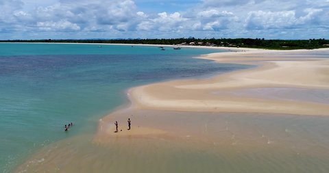 Corumbau Beach, Prado, Bahia, Brazil. Coastal beach. Nature panorama aerial scene. Beauty in nature aerial landscape. Natural lifestyle. Panoramic natural island beach. Island Caraiva, Porto Seguro.