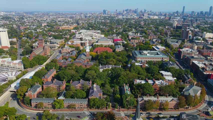 Harvard University Old Harvard Yard including Memorial Hall, Sever Hall, Memorial Church and Widener Library in historic center of Cambridge, Massachusetts MA, USA. 