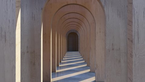 Moving in a Wooden Corridor.- 3d rendering.