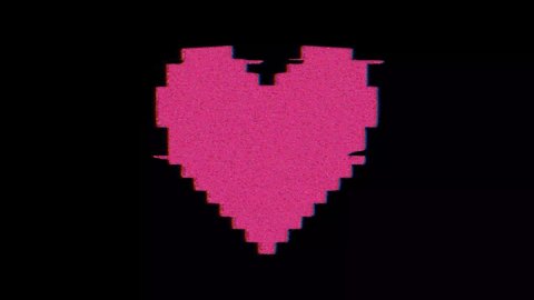 Pixel Heart Glitch Animation Looping 90s retro aesthetic 4k black background