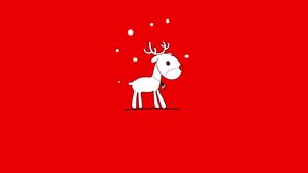 bouncing deer in snow on red background