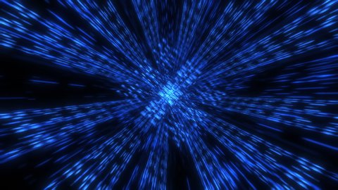 Abstract tunnel or wireframe net corridor. Dynamic blinking particles. Technological animation. 3D Render. Digital space. Blue colored hi-tech cyber grid. Network concept. Seamless loop, 4K footage 