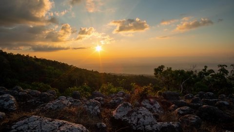 Timelapse video of stone in Lan Hin Tak with sunset at Phu Hin Rong Kla Park Phitsanulok Province,Thailand.