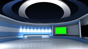 TV studio. Loop animation. News studio. Background for any green screen or chroma key video production. 3d render. 3d