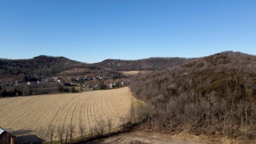 The agricultural farms by the hills in La Crosse, Wisconsin, USA