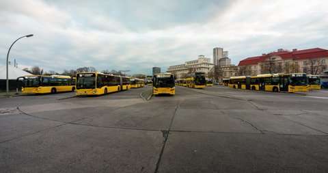 Berlin, Germany - 11 16 2020 - Time lapse of Bus hub, public transport