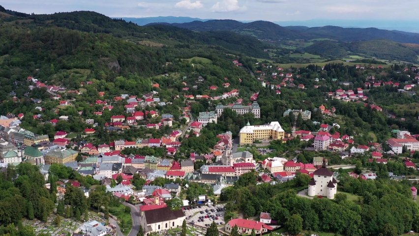 Aerial view of the town of Banska Stiavnica in Slovakia