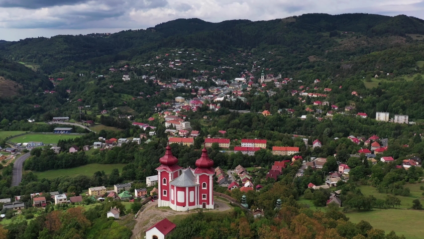 Aerial view of Calvary in Banska Stiavnica, Slovakia