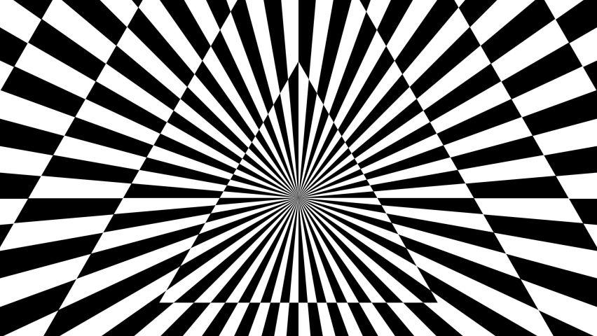 Rays and triangles. Seamless looping animation footage. Black and white optical illusion. Psychedelic hypnotic transformation. Op Art.