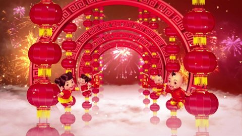 Chinese New Year background video, Asian Spring Festival blessing video, festive blessing and firework celebration. New Year is coming, choose for yourself a video to add New Year's appeal.