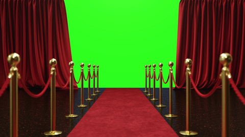 Opening and close luxure red silk curtain, decoration design. Red Stage Curtain with red velvet carpet for theater, cinema, opera scene backdrop. Grand opening, ceremony presentation, 4K 3D Animation