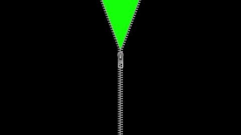 Zipper (zip fastener) opening animation. Green background for background transparent use.	