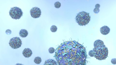 T cell fly through defence immune system and provides protection - 3d render animation