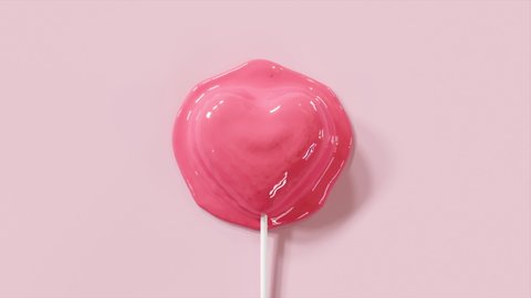 Time lapse  Pink Candy liquid Heart Melt on Pink background. 3D animation.