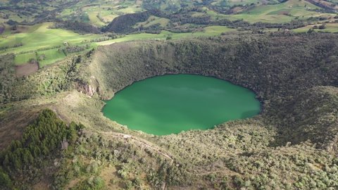 Laguna Guatavita, beautiful lagoon with emerald colors in Guatavita (Cundinamarca, Colombia) Drone footage