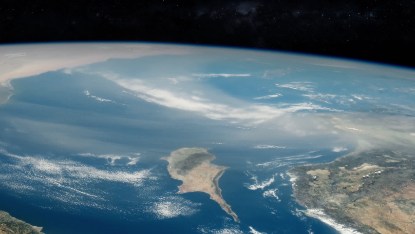 Flying over Cyprus island ands mediterranean sea aerial satellite view scenic earth from sky. Contains images by Nasa