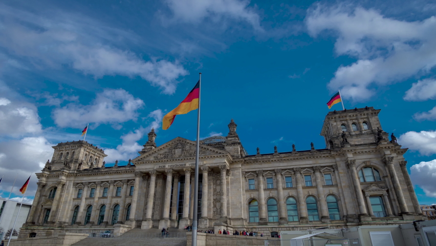 Golden Hour Hyperlapse Time Lapse of Reichstag Building, Berlin, Germany.