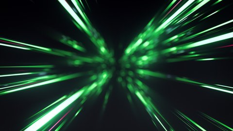 High Speed Flying Lines 3d Animation in Seamless Looping Traffic. Sci-fi Digital Footage Electric Move of Dynamic Streaks in Dark Backdrop. Neon Glowing Fast Energy Rays Hyperspace Illustration View