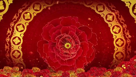 Chinese New Year background video, red lantern peony flower pattern background, 2021 Chinese New Year blessing, Asian festival celebration, choose for yourself a video to add New Year's appeal.