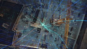 Aerial View Futuristic Building Construction Site. Real Estate Project With Professionals Building House. Visualisation of Advanced Technology, Lines of Power Information Fly from Tablet Computer - Powered by Shutterstock - Get 15% off with code: PIKWIZARD15