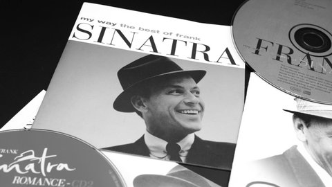 Rome, Italy - November 09, 2020: cd of the two best American singer, actor and presenter FRANK SINATRA. With hundreds of millions of records sold he is one of the most prolific musical artists