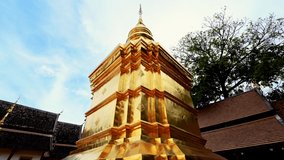 4k Timelapse Video of Golden Pagoda in Wat Phra Sing Waramahavihan, Chiang Mai Province.