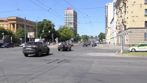 St. Petersburg, Russia - June 18, 2019: Crossroads Lesnoy Prospekt and Kantemirovskaya Ulitsa