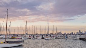 Light yachts in the marina on a warm spring evening in calm windless weather 4k High Bitrate video
