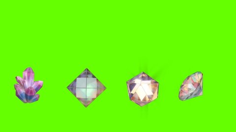 Diamond Gemstone on Green Screen Background 4K Animation. Rotating Crystal Diamond Motion Graphics With Green Matte.